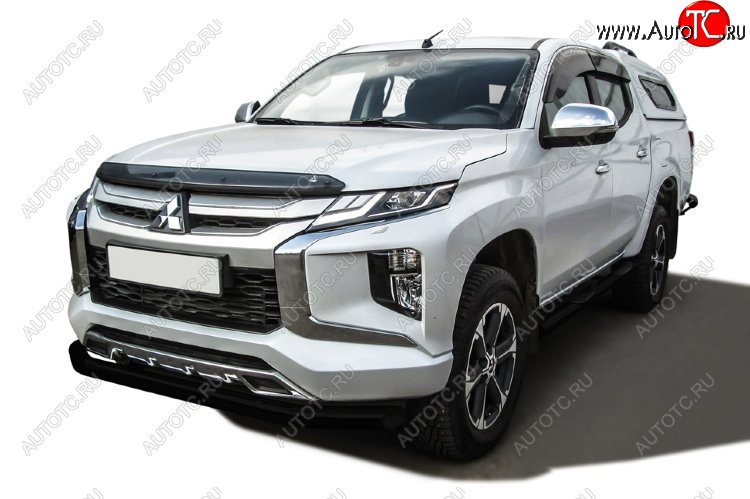 11 999 р. Защита переднего бампера Slitkoff (Ø 76 мм) Mitsubishi L200 5 KK,KL рестайлинг (2018-2022) (Сталь с полимерным покрытием. Цвет: черный)  с доставкой в г. Майкоп