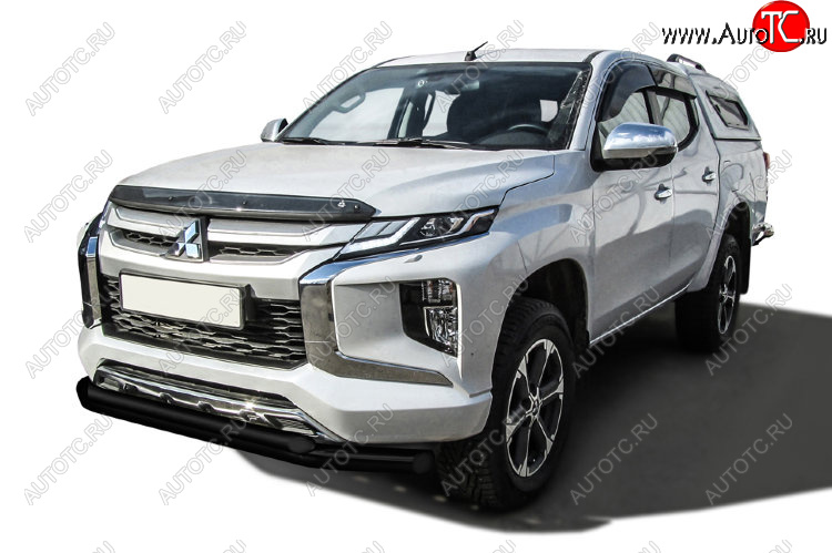 14 949 р. Защита переднего бампера Slitkoff (Ø 76+Ø 57 двойная) Mitsubishi L200 5 KK,KL рестайлинг (2018-2022) (Сталь с полимерным покрытием. Цвет: черный)  с доставкой в г. Майкоп