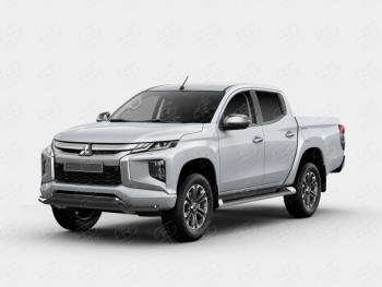 Защита переднего бампера (2 трубы Ø63 и 42 мм) SLITKOFF Mitsubishi L200  5 KK,KL (2018-2022) рестайлинг (нержавейка с полимерным покрытием, черный)