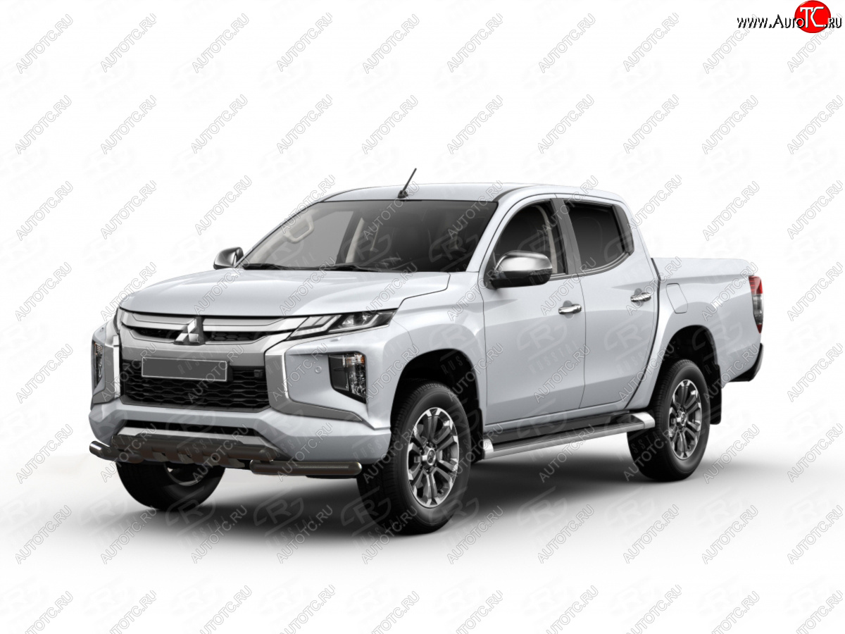 17 649 р. Защита переднего бампера SLITKOFF (Ø57 мм дуга с клыками)  Mitsubishi L200  5 KK,KL (2018-2022) рестайлинг (нержавейка с полимерным покрытием, черный)  с доставкой в г. Майкоп