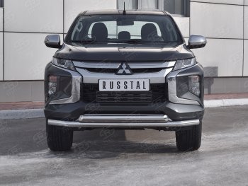 Защита переднего бампера (2 трубы Ø63 мм, нержавейка) SLITKOFF Mitsubishi L200  5 KK,KL (2018-2022) рестайлинг