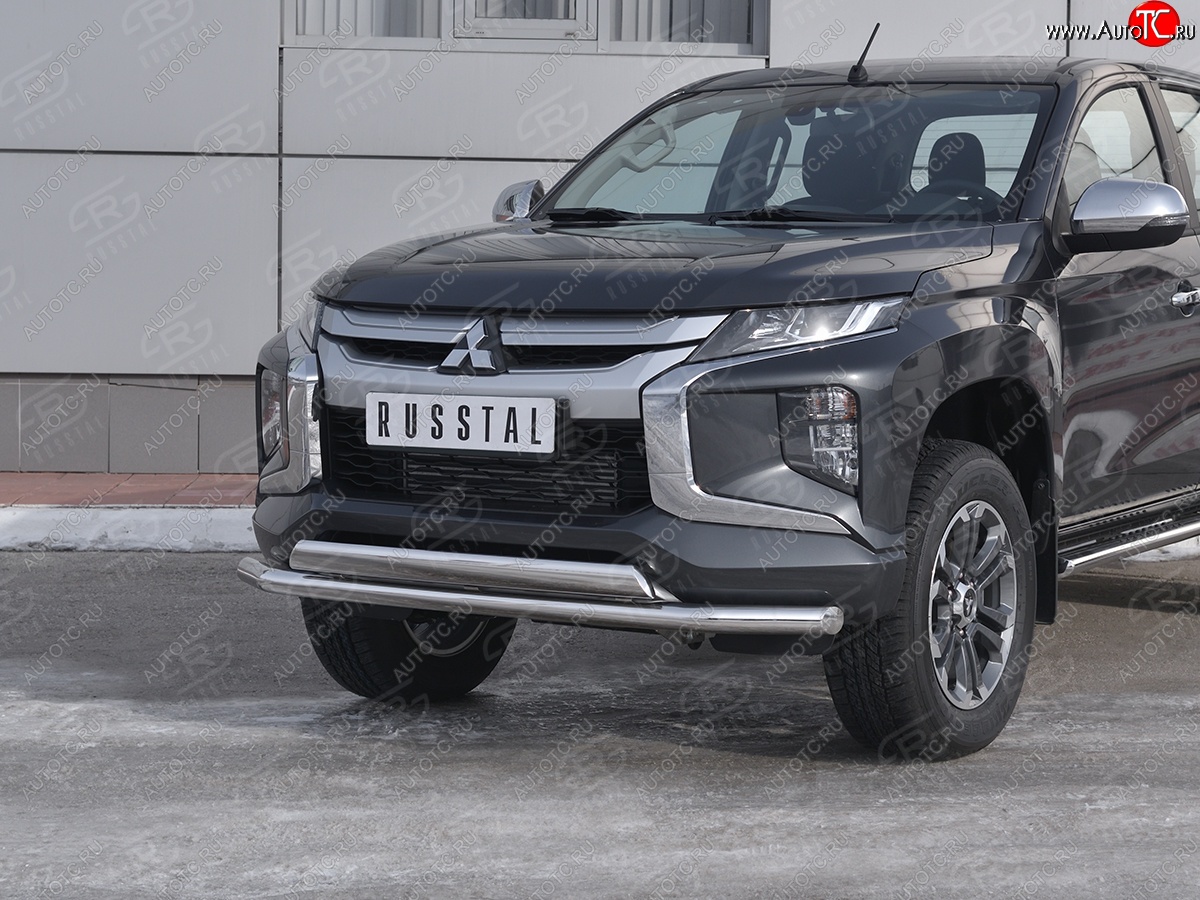 16 549 р. Защита переднего бампера (2 трубы Ø63 и 75х42 мм, нержавейка) Russtal Mitsubishi L200 5 KK,KL рестайлинг (2018-2022)  с доставкой в г. Майкоп