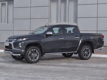 16 549 р. Защита переднего бампера (2 трубы Ø63 и 75х42 мм, нержавейка) Russtal Mitsubishi L200 5 KK,KL рестайлинг (2018-2022)  с доставкой в г. Майкоп. Увеличить фотографию 2