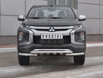 Защита переднего бампера (Ø63 с клыками, нержавейка) SLITKOFF Mitsubishi L200  5 KK,KL (2018-2022) рестайлинг