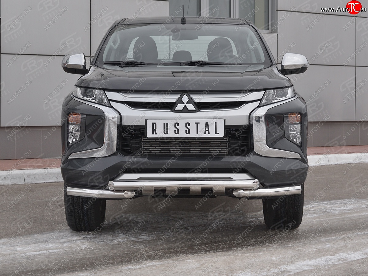 26 849 р. Защита переднего бампера (Ø63 с клыками, нержавейка) SLITKOFF  Mitsubishi L200  5 KK,KL (2018-2022) рестайлинг  с доставкой в г. Майкоп