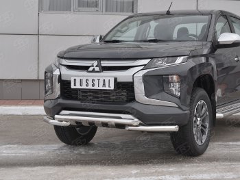26 849 р. Защита переднего бампера (Ø63 с клыками, нержавейка) SLITKOFF  Mitsubishi L200  5 KK,KL (2018-2022) рестайлинг  с доставкой в г. Майкоп. Увеличить фотографию 2