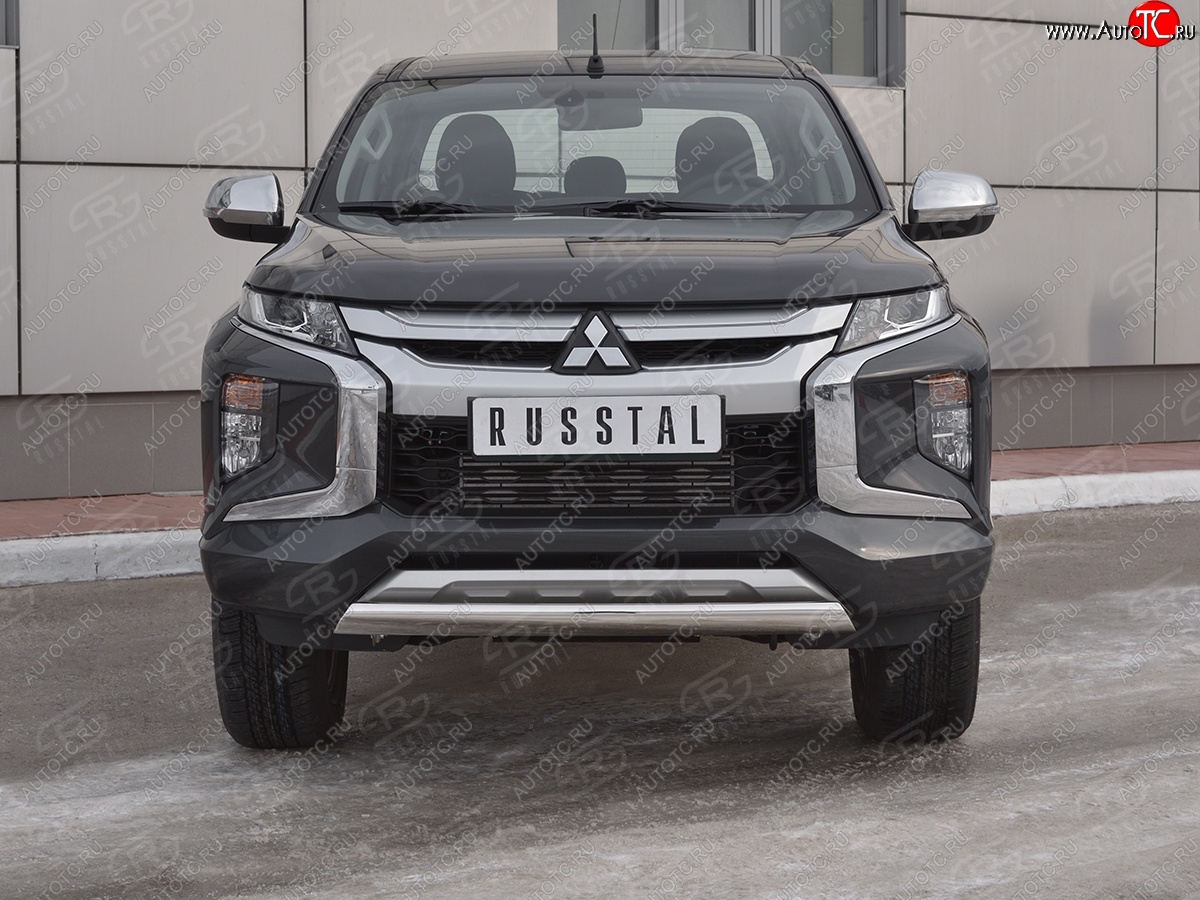 13 699 р. Защита переднего бампера (Ø75x42 мм, нержавейка) Russtal Mitsubishi L200 5 KK,KL рестайлинг (2018-2022)  с доставкой в г. Майкоп
