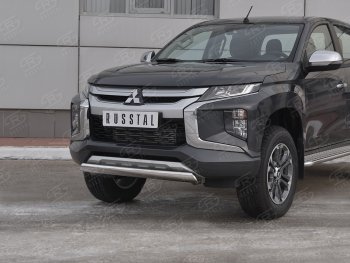 13 699 р. Защита переднего бампера (Ø75x42 мм, нержавейка) Russtal Mitsubishi L200 5 KK,KL рестайлинг (2018-2022)  с доставкой в г. Майкоп. Увеличить фотографию 2