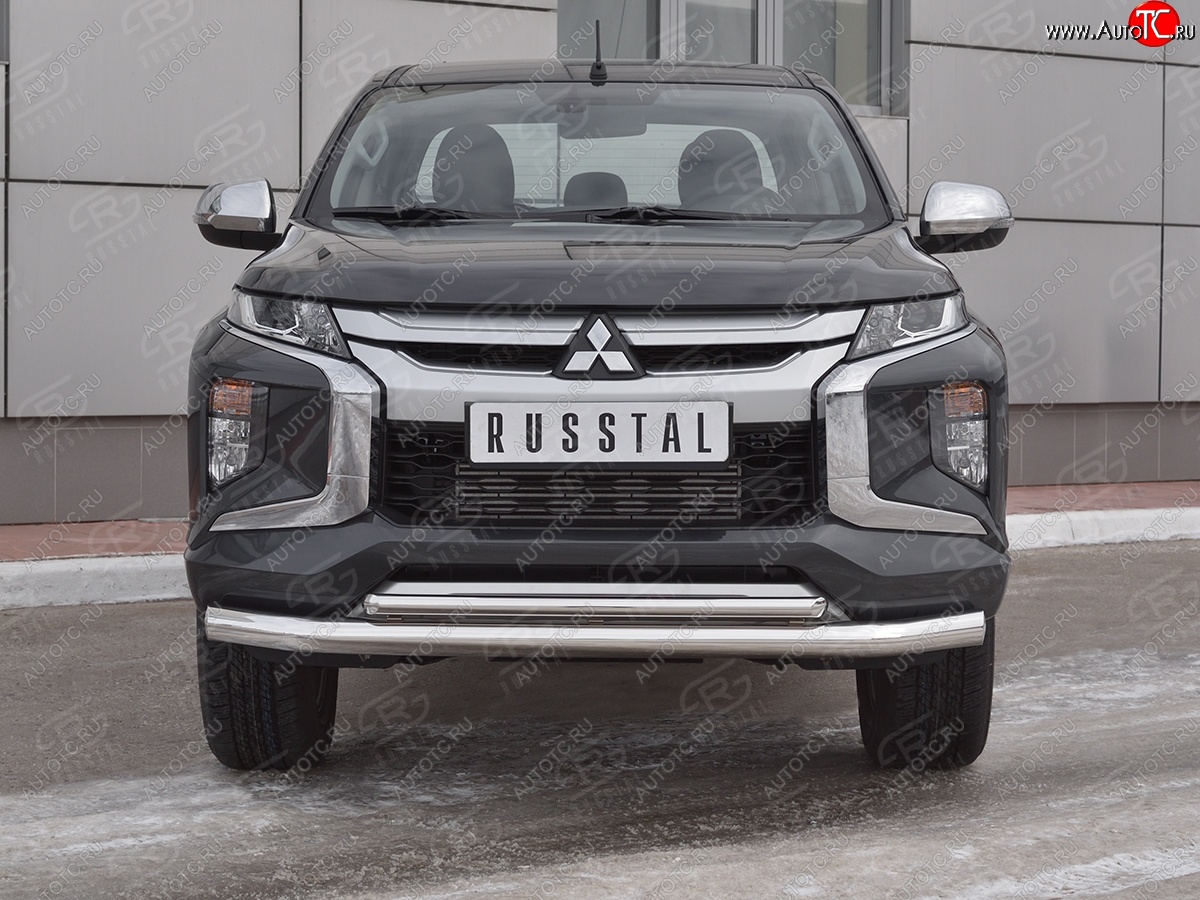 22 499 р. Защита переднего бампера (2 трубы Ø76 и 42 мм, нержавейка) SLITKOFF  Mitsubishi L200  5 KK,KL (2018-2022) рестайлинг  с доставкой в г. Майкоп