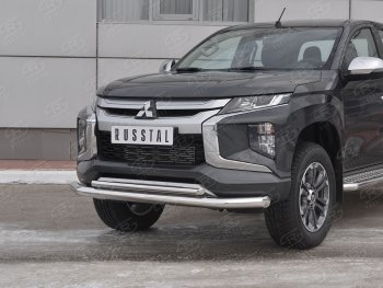 22 499 р. Защита переднего бампера (2 трубы Ø76 и 42 мм, нержавейка) SLITKOFF  Mitsubishi L200  5 KK,KL (2018-2022) рестайлинг  с доставкой в г. Майкоп. Увеличить фотографию 2