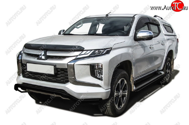 10 999 р. Защита переднего бампера Slitkoff (Ø 57 мм, волна). Mitsubishi L200 5 KK,KL рестайлинг (2018-2022) (Сталь с полимерным покрытием. Цвет: черный)  с доставкой в г. Майкоп