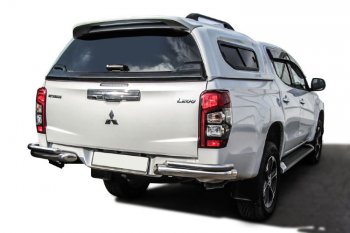 Защита заднего бампера Slitkoff (Ø 76+Ø 42, без бампера) Mitsubishi L200  5 KK,KL (2018-2022) рестайлинг (Нержавеющая сталь)