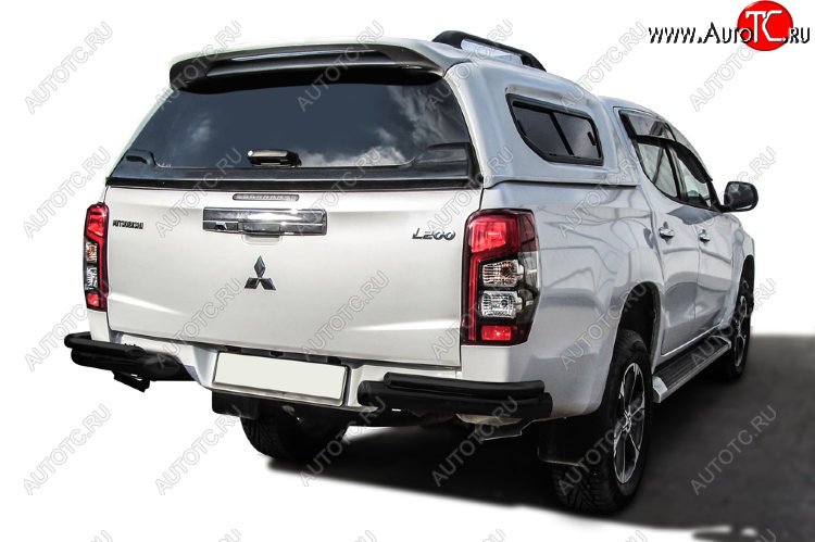 11 999 р. Защита заднего бампера Slitkoff (Ø 76+Ø 42, без бампера) Mitsubishi L200 5 KK,KL рестайлинг (2018-2022) (Сталь с полимерным покрытием. Цвет: черный)  с доставкой в г. Майкоп