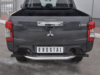 24 999 р. Защита заднего бампера (Ø63 мм, короткая) RUSSTAL  Mitsubishi L200  5 KK,KL (2018-2022) рестайлинг (Лист алюминиевый, труба - нержавейка)  с доставкой в г. Майкоп. Увеличить фотографию 2