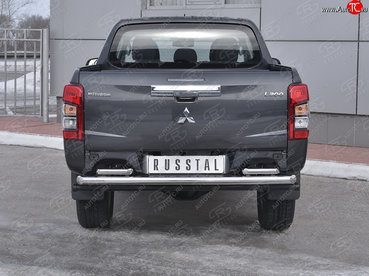 24 549 р. Защита заднего бампера (2 трубы Ø63 и 42 мм , нержавейка) RUSSTAL  Mitsubishi L200  5 KK,KL (2018-2022) рестайлинг  с доставкой в г. Майкоп