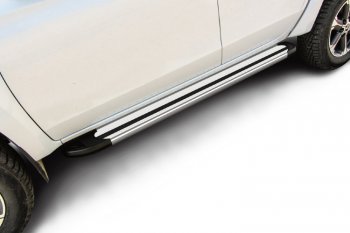 Пороги алюминиевые Slitkoff Mitsubishi L200  5 KK,KL (2018-2022) рестайлинг (Luxe Silver)