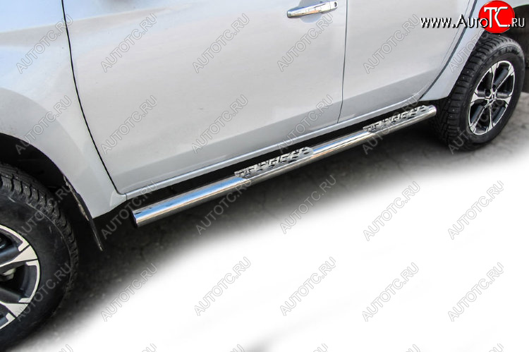 30 549 р. Защита порогов Slitkoff (Ø 76 мм, стальные ступеньки)  Mitsubishi L200  5 KK,KL (2018-2022) рестайлинг (Нержавеющая сталь)  с доставкой в г. Майкоп