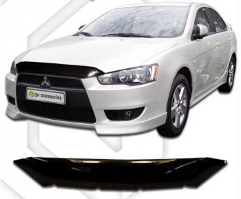 1 999 р. Дефлектор капота CA-Plastic Mitsubishi Lancer 10 CY седан дорестайлинг (2007-2010) (серия Classic черный, Без надписи)  с доставкой в г. Майкоп. Увеличить фотографию 2
