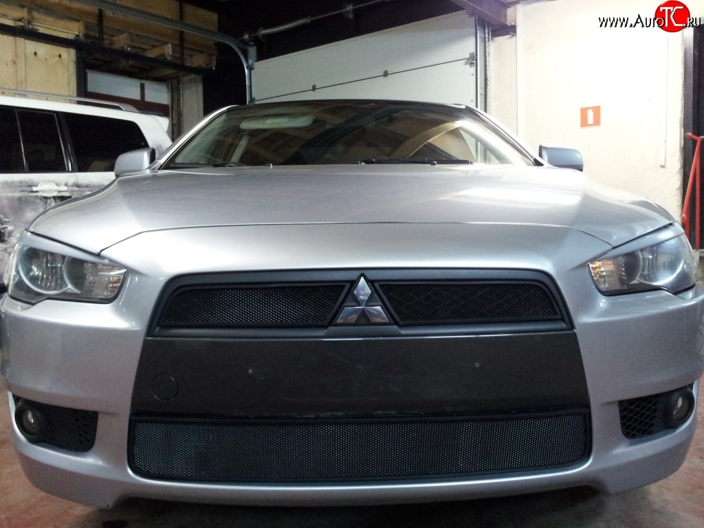 2 759 р. Сетка на бампер Russtal (черная) Mitsubishi Lancer 10 CY хэтчбек 5 дв рестайлинг (2011-2017)  с доставкой в г. Майкоп