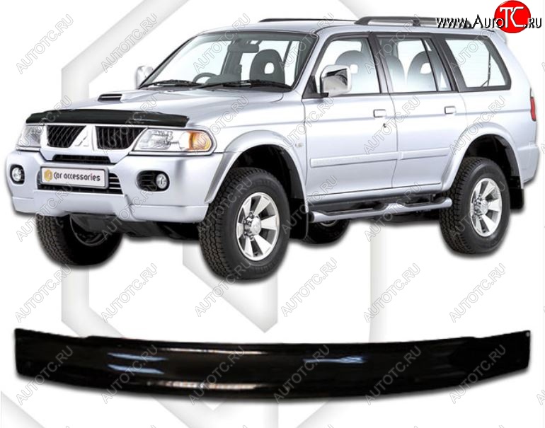 2 799 р. Дефлектор капота CA-Plastic Mitsubishi Montero Sport PA рестайлинг (2000-2008) (Classic черный, Без надписи)  с доставкой в г. Майкоп
