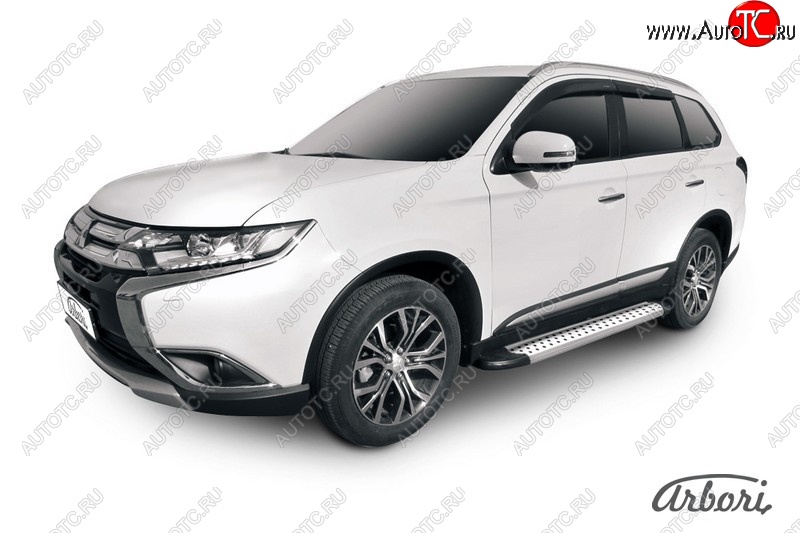 13 499 р. Порожки для ног Arbori Standart Silver Mitsubishi Outlander GF 2-ой рестайлинг (2015-2018)  с доставкой в г. Майкоп