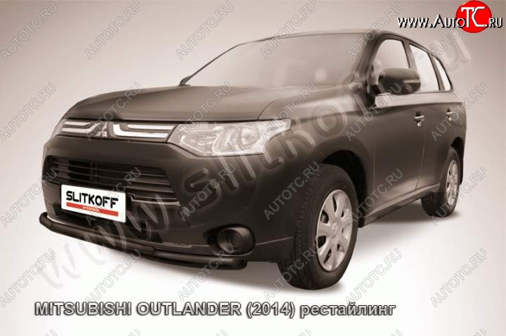 9 899 р. Защита переднего бампера Slitkoff (Ø57 и 42)  Mitsubishi Outlander  GF (2014-2016) 1-ый рестайлинг (Цвет: серебристый)  с доставкой в г. Майкоп