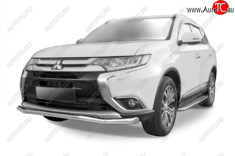 10 599 р. Защита переднего бампера Slitkoff (Ø 57 мм, волна)  Mitsubishi Outlander  GF (2015-2018) 2-ой рестайлинг (Цвет: серебристый)  с доставкой в г. Майкоп
