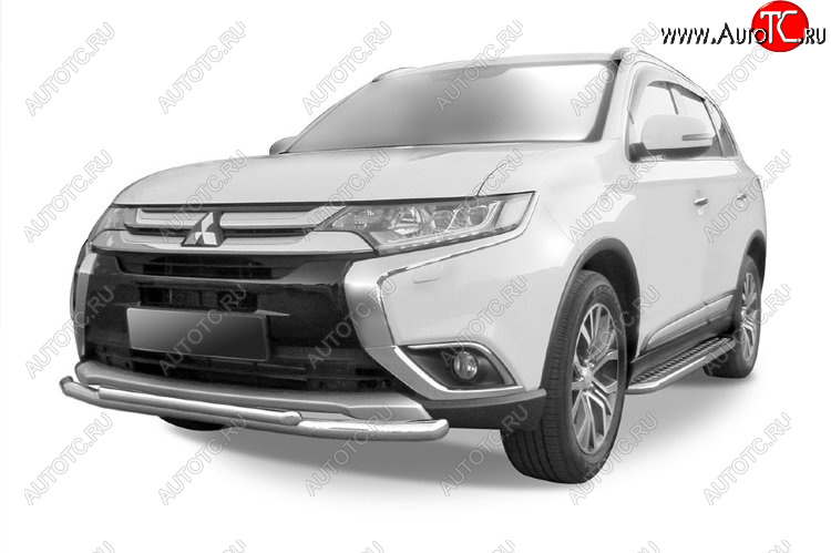 9 899 р. Защита переднего бампера Slitkoff (Ø 57+Ø 42, двойная).  Mitsubishi Outlander  GF (2015-2018) 2-ой рестайлинг (Цвет: серебристый)  с доставкой в г. Майкоп