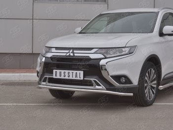 14 749 р. Защита переднего бампера (Ø42 мм, нержавейка) SLITKOFF Mitsubishi Outlander GF 3-ий рестайлинг (2018-2022)  с доставкой в г. Майкоп. Увеличить фотографию 2