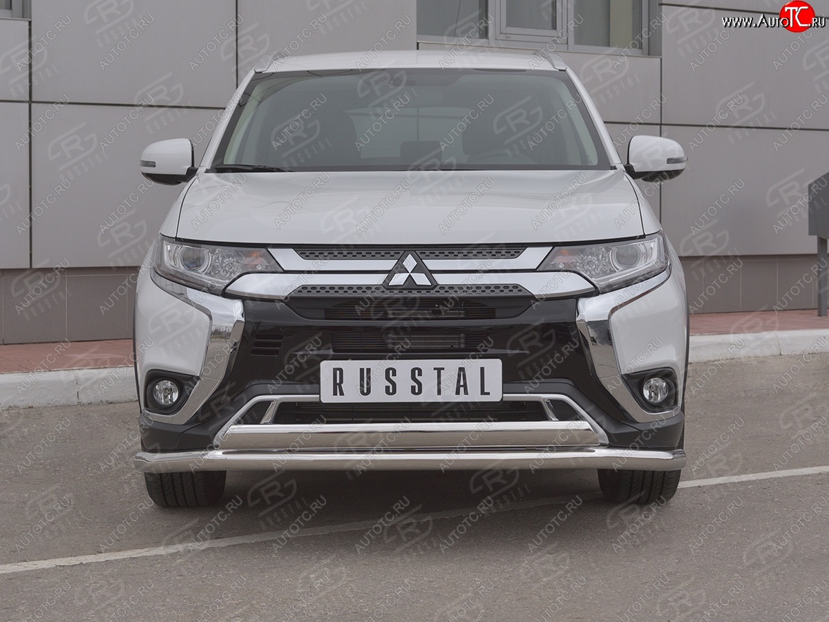 15 599 р. Защита переднего бампера (2 трубы Ø63 и 75х42 мм, нержавейка) Russtal Mitsubishi Outlander GF 3-ий рестайлинг (2018-2022)  с доставкой в г. Майкоп