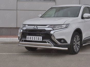 15 599 р. Защита переднего бампера (2 трубы Ø63 и 75х42 мм, нержавейка) Russtal Mitsubishi Outlander GF 3-ий рестайлинг (2018-2022)  с доставкой в г. Майкоп. Увеличить фотографию 2