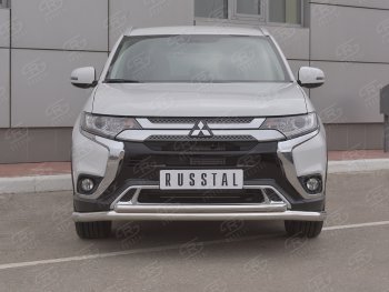 Защита переднего бампера (2 трубы Ø63 и 42 мм, нержавейка) SLITKOFF Mitsubishi Outlander  GF (2018-2022) 3-ий рестайлинг