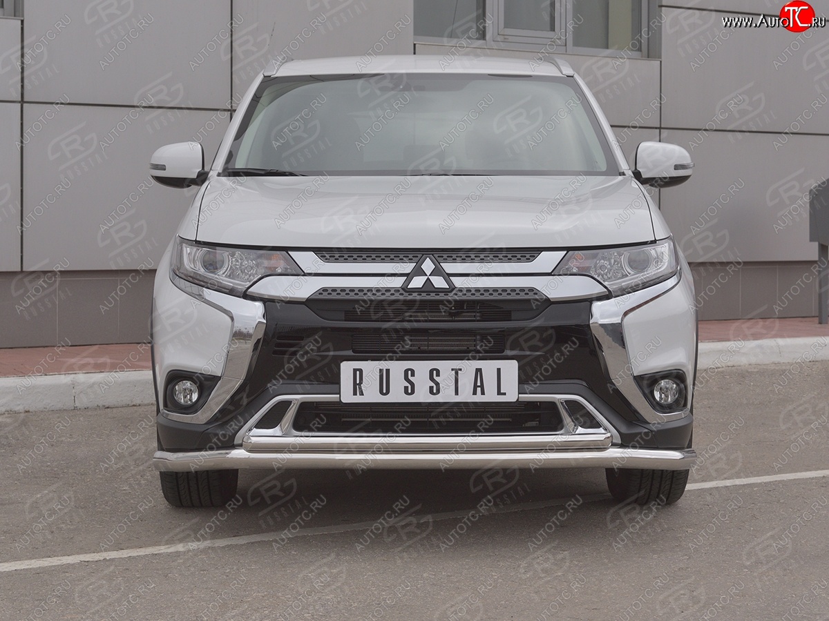17 549 р. Защита переднего бампера (2 трубы Ø63 и 42 мм, нержавейка) SLITKOFF Mitsubishi Outlander GF 3-ий рестайлинг (2018-2022)  с доставкой в г. Майкоп
