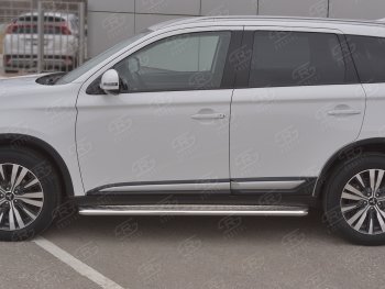 35 549 р. Порожки для ног SLITKOFF (Ø42 мм)  Mitsubishi Outlander  GF (2018-2022) 3-ий рестайлинг (Лист нержавейка, труба - нержавейка)  с доставкой в г. Майкоп. Увеличить фотографию 2