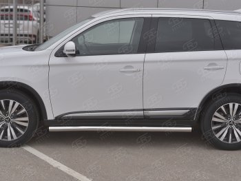 18 799 р. Защита порогов (Ø63 мм, нержавейка) SLITKOFF  Mitsubishi Outlander  GF (2018-2022) 3-ий рестайлинг (С пластиковыми заглушками на торцах)  с доставкой в г. Майкоп. Увеличить фотографию 2