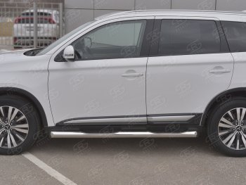 24 549 р. Защита порогов (Ø76 мм с проступью, нержавейка) SLITKOFF  Mitsubishi Outlander  GF (2018-2022) 3-ий рестайлинг (Металлические торцы под 45°)  с доставкой в г. Майкоп. Увеличить фотографию 2