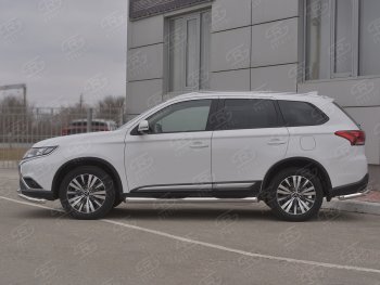 24 549 р. Защита порогов (Ø76 мм с проступью, нержавейка) SLITKOFF  Mitsubishi Outlander  GF (2018-2022) 3-ий рестайлинг (Металлические торцы под 45°)  с доставкой в г. Майкоп. Увеличить фотографию 3