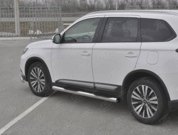 22 549 р. Защита порогов (Ø76 мм с проступью, нержавейка) SLITKOFF  Mitsubishi Outlander  GF (2018-2022) 3-ий рестайлинг (С пластиковыми заглушками на торцах)  с доставкой в г. Майкоп. Увеличить фотографию 3