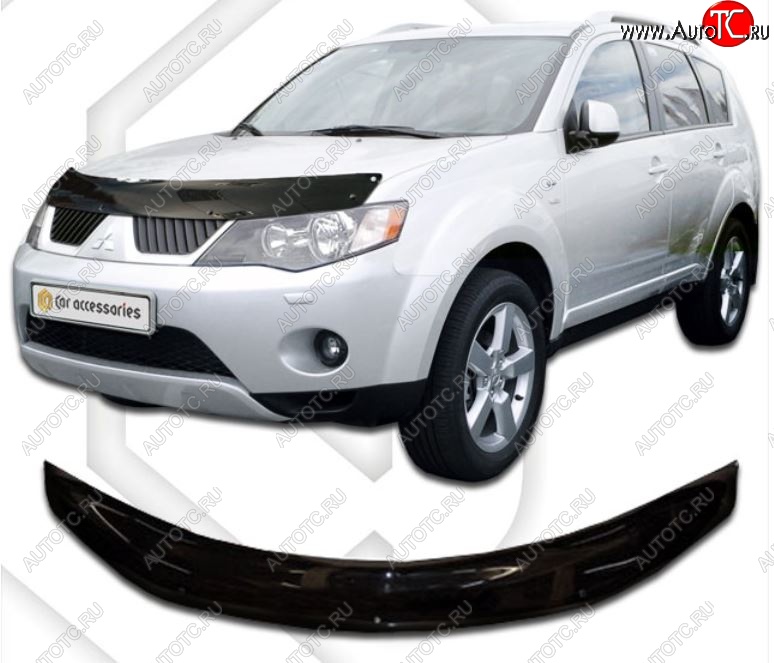 1 999 р. Дефлектор капота CA-Plastic  Mitsubishi Outlander  XL (2005-2009) (CW)  дорестайлинг (Classic черный, Без надписи)  с доставкой в г. Майкоп