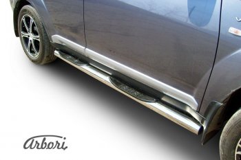 14 579 р. Защита штатных порогов Arbori (с проступью, нержавейка, d76 mm). Mitsubishi Outlander XL (CW)  дорестайлинг (2005-2009)  с доставкой в г. Майкоп. Увеличить фотографию 2
