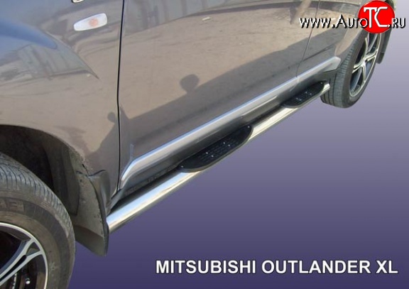 17 699 р. Защита порогов из трубы d76 мм с пластиковыми вставками для ног Slitkoff Mitsubishi Outlander XL (CW)  дорестайлинг (2005-2009) (Нержавейка, Полированная)  с доставкой в г. Майкоп