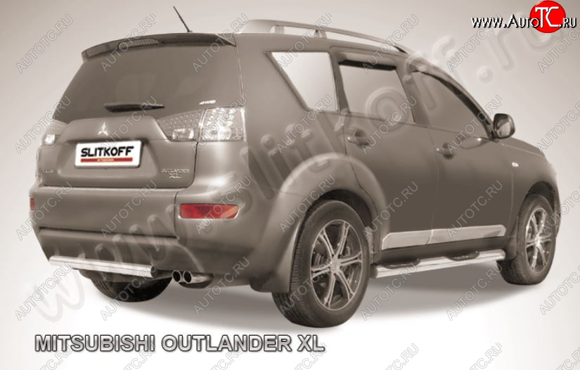 8 999 р. Защита заднего бампера из короткой трубы диаметром 57 мм Slitkoff  Mitsubishi Outlander  XL (2005-2009) (CW)  дорестайлинг (Нержавейка, Полированная)  с доставкой в г. Майкоп