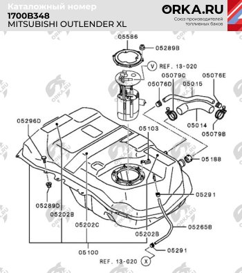 19 549 р. Бак топливный BAKPLAST (50 л., пластиковый, 2 WD) Mitsubishi Outlander XL (CW)  дорестайлинг (2005-2009)  с доставкой в г. Майкоп. Увеличить фотографию 2
