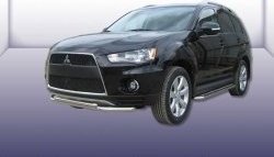 Двойная защита переднего бампера из двух труб диаметром 57 и 42 мм Slitkoff Mitsubishi Outlander  XL (2010-2013) (CW)  рестайлинг