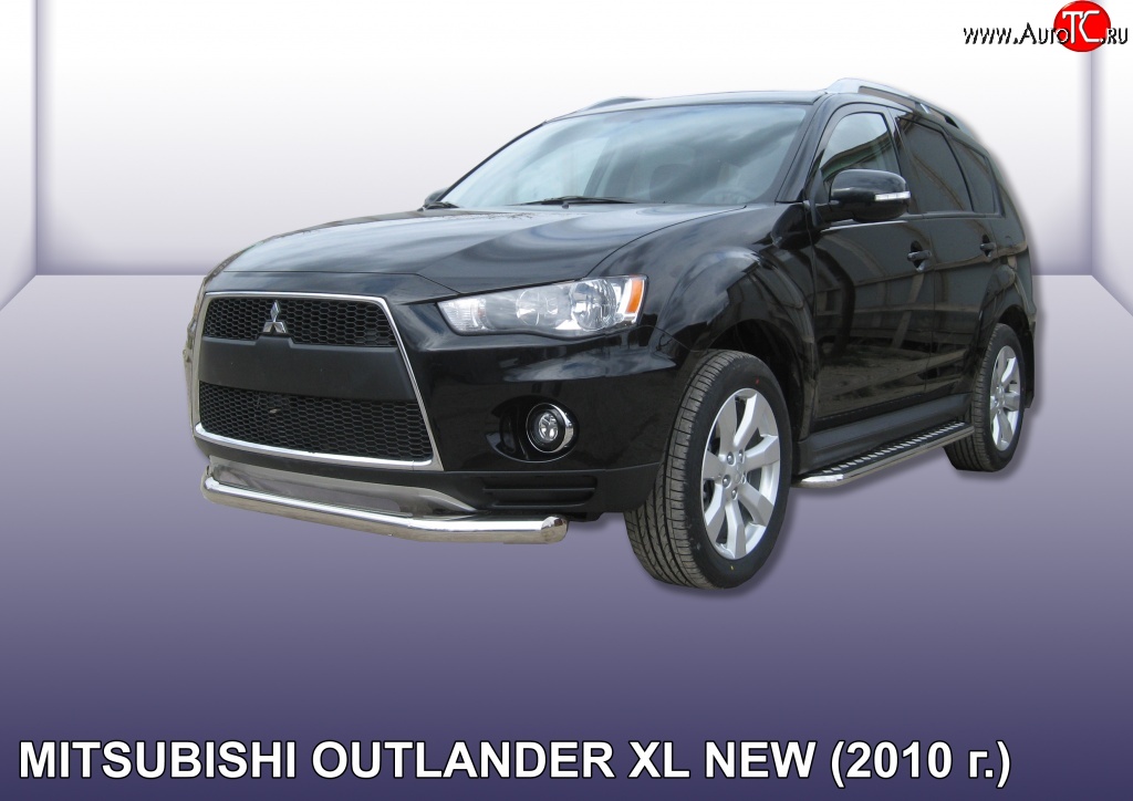 11 749 р. Одинарная защита переднего бампера диаметром 76 мм Slitkoff Mitsubishi Outlander XL (CW)  рестайлинг (2010-2013) (Нержавейка, Полированная)  с доставкой в г. Майкоп