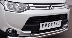 19 299 р. Защита переднего бампера (2 трубыØ63 и 42 мм, нержавейка) SLITKOFF  Mitsubishi Outlander  GF (2014-2016) 1-ый рестайлинг  с доставкой в г. Майкоп. Увеличить фотографию 2