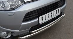 16 999 р. Защита переднего бампера (2 трубыØ63 и 42 мм, нержавейка) SLITKOFF  Mitsubishi Outlander  GF (2012-2014) дорестайлинг  с доставкой в г. Майкоп. Увеличить фотографию 2