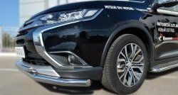 16 899 р. Защита переднего бампера (2 трубыØ63 и 42 мм, нержавейка) SLITKOFF  Mitsubishi Outlander  GF (2015-2018) 2-ой рестайлинг  с доставкой в г. Майкоп. Увеличить фотографию 2