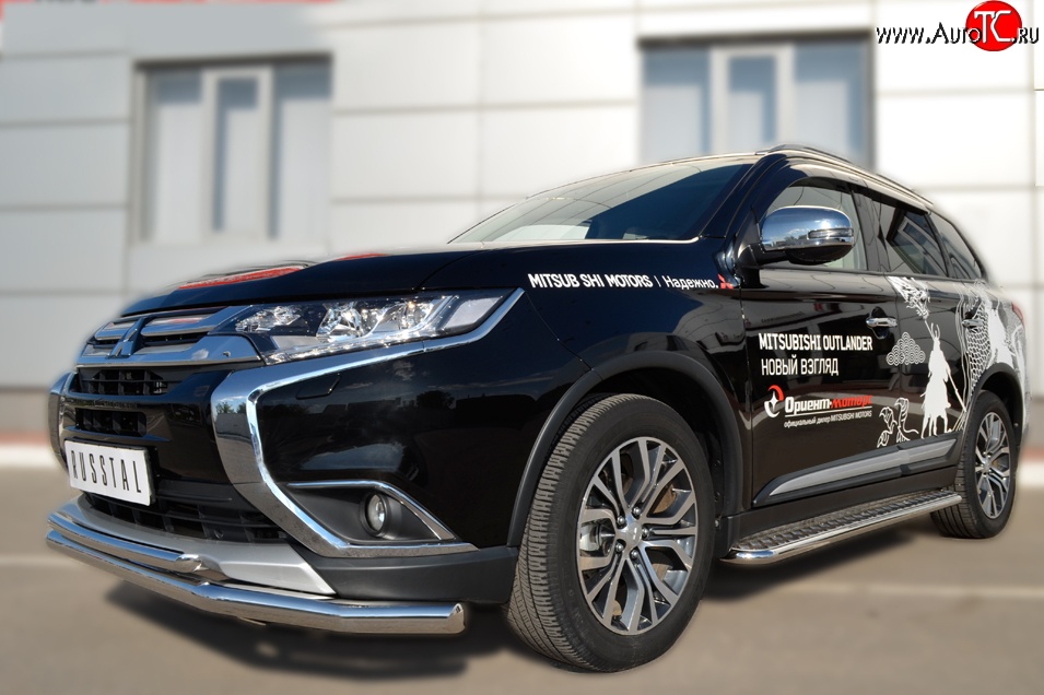 16 899 р. Защита переднего бампера (2 трубыØ63 и 42 мм, нержавейка) SLITKOFF  Mitsubishi Outlander  GF (2015-2018) 2-ой рестайлинг  с доставкой в г. Майкоп