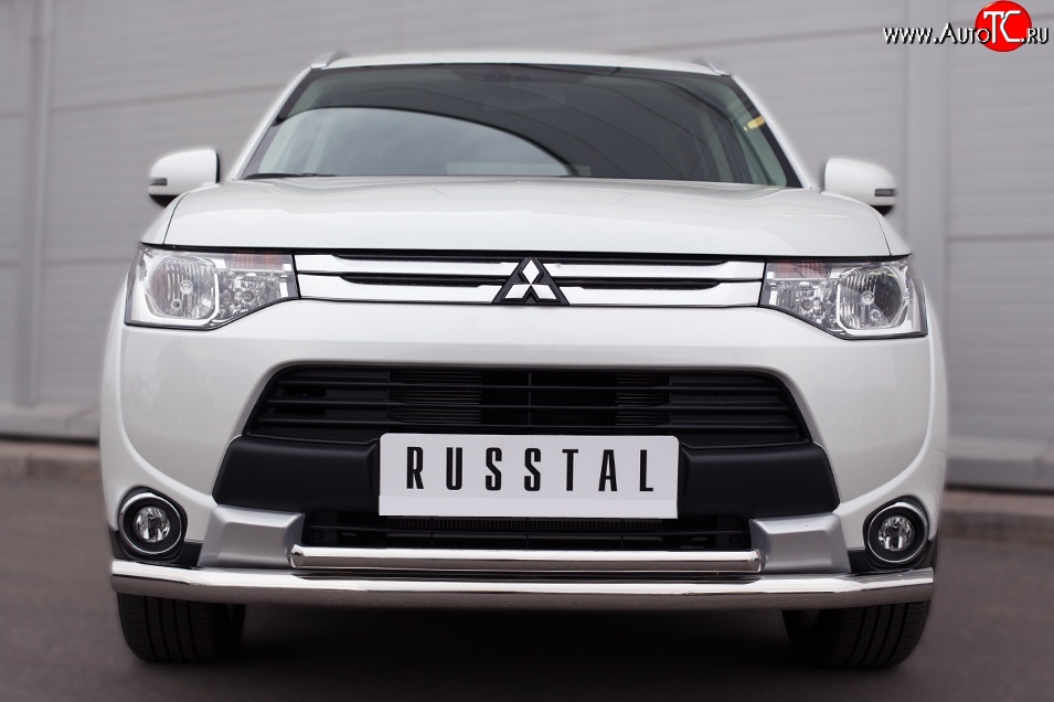 19 299 р. Защита переднего бампера (2 трубыØ63 и 42 мм, нержавейка) SLITKOFF  Mitsubishi Outlander  GF (2014-2016) 1-ый рестайлинг  с доставкой в г. Майкоп
